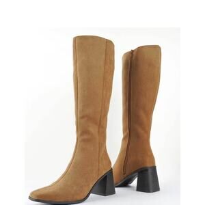 London Rag Tan Microsuede Knee High Boots Block Heel Size 9